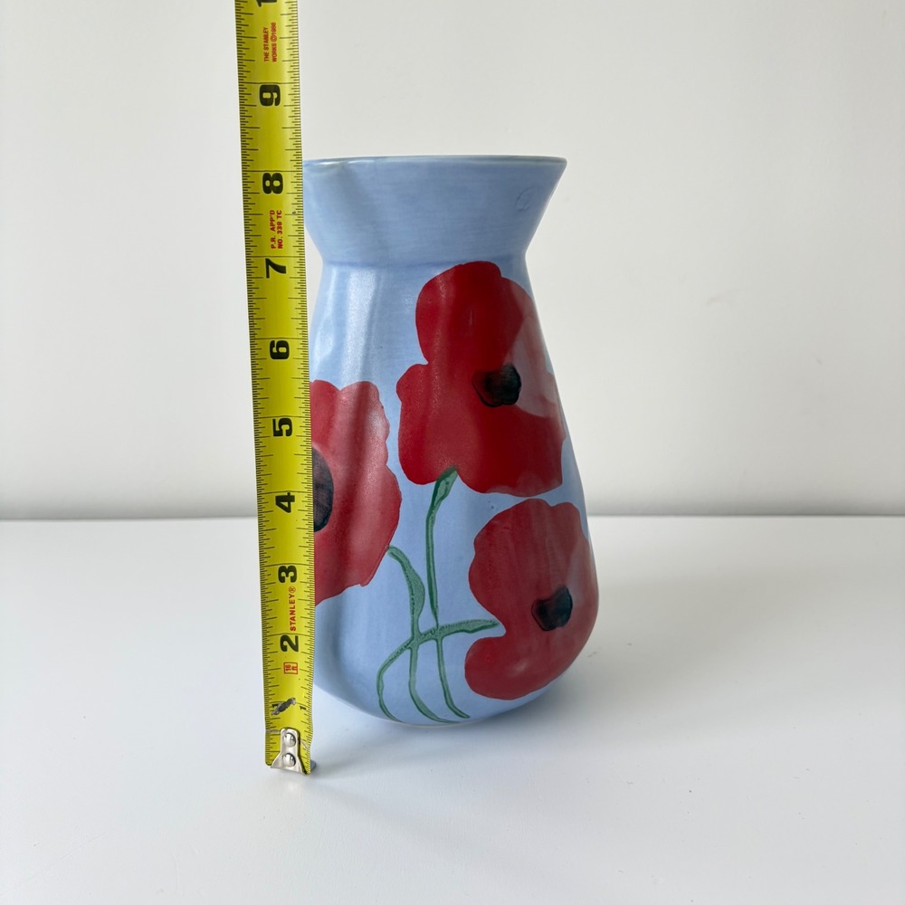 Anthropologie Benni Kury A Sunday Painter Ceramic Vase Poppy Floral 8.5in - Picture 8 of 9